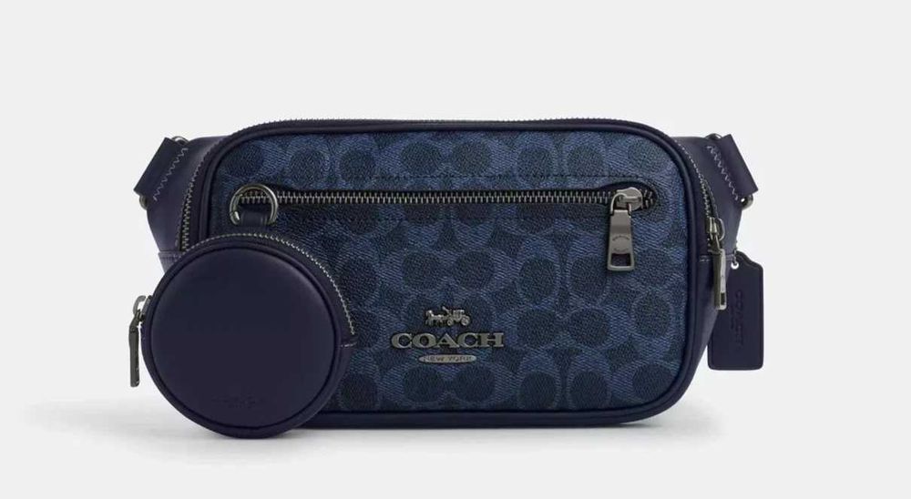 Сумка СOACH Elias Belt Bag In Signature Canvas Midnight Navy оригінал