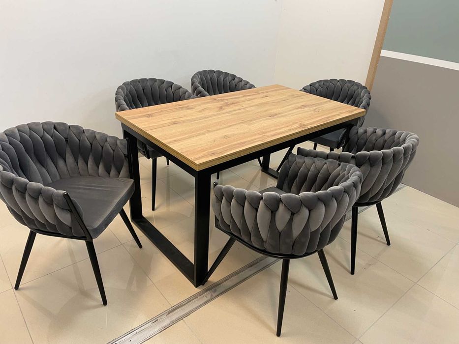 (633) Stół rozkładany loft + 6 krzeseł, okazja nowe 2679 zł