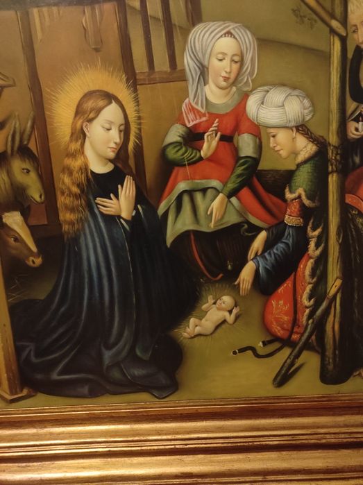 Pintura  presépio a óleo sobre madeira