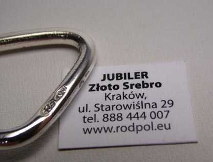 Srebrny karabińczyk kobaltowa emalia zakręcany