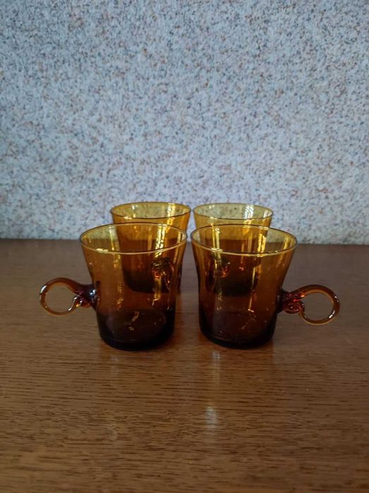 artystyczne miodowe bursztynowe dymione szklanki filiżanki prl vintage retro
