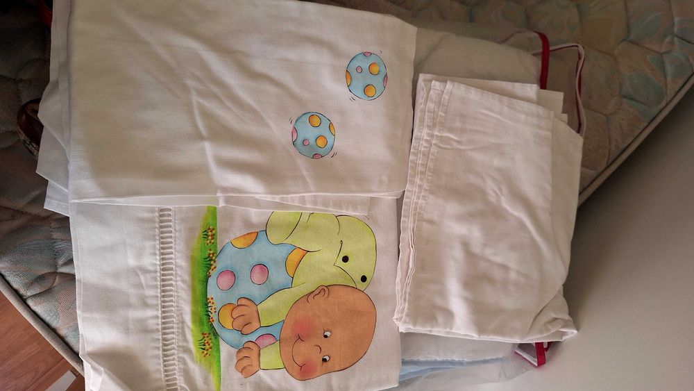 Edredão + lençol de cama de grades pintado à mão