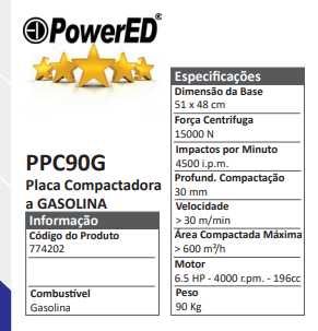 PPC90G Placa Compactadora a Gasolina 6.5hp PowerED