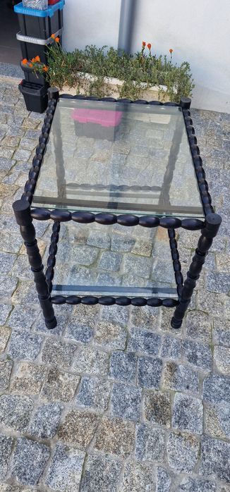 Mesinha pau santo e vidro antiga