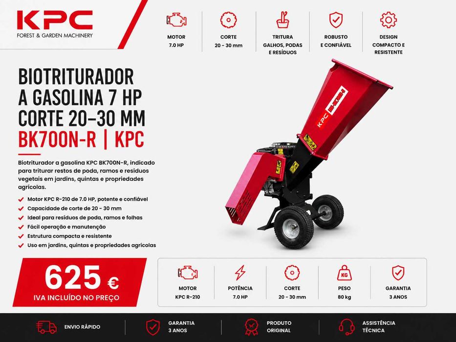 BIOTRITURADOR A GASOLINA KPC 7 HP CORTE 20-30 MM LL29