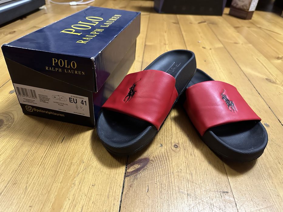 Klapki Polo Ralph Lauren 41 czerwono czarne pudełko