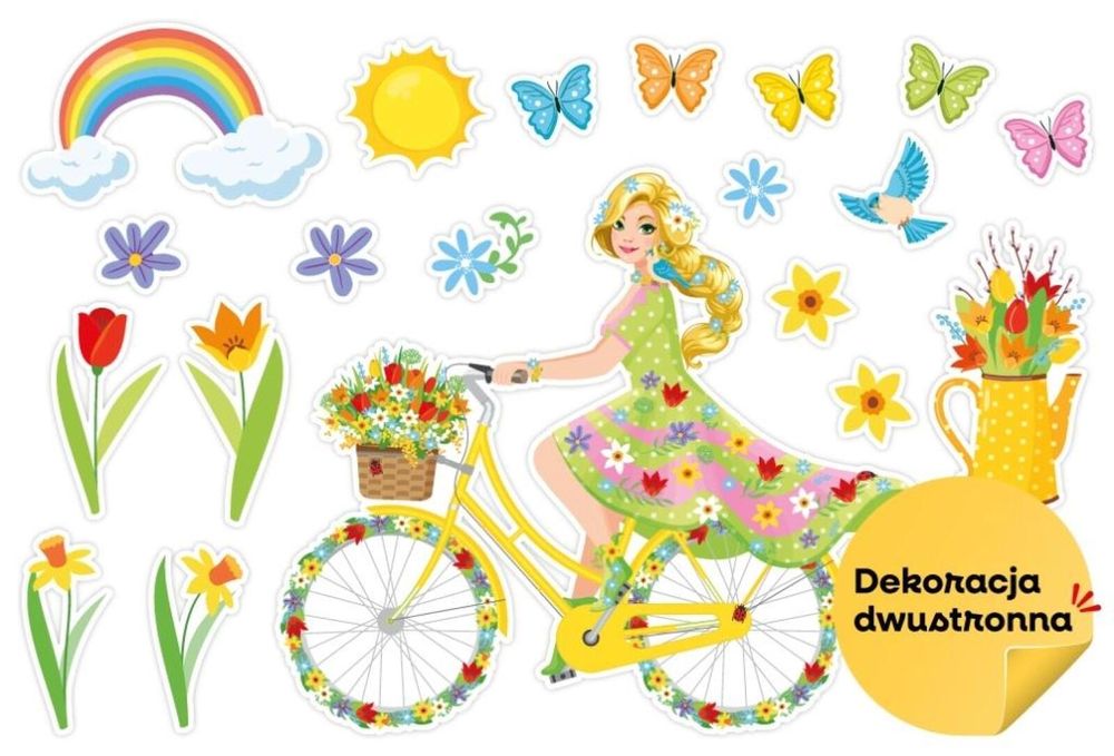 Dekoracja wiosenna - Pani Wiosna na rowerze 20el LearnHow folia,