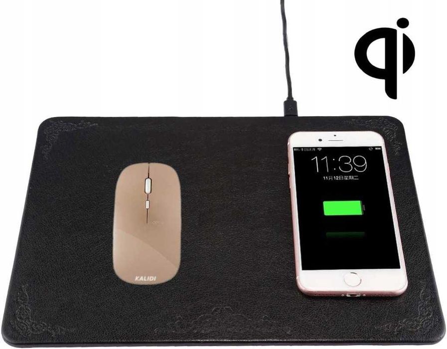 Skórzana Podkładka pod mysz + Ładowarka indukcyjna 19x26