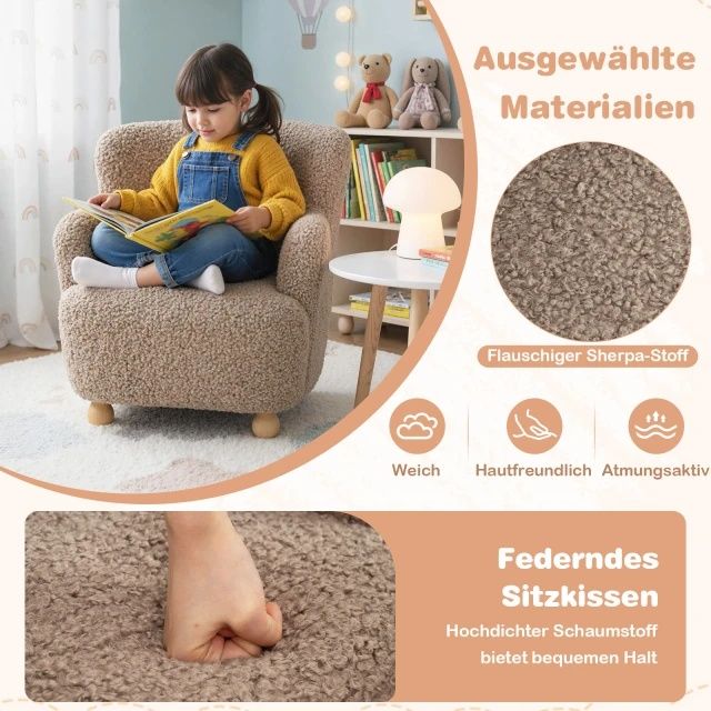 Fotel dziecięcy z podłokietnikami misiek brąz