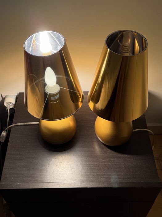 Par de candeeiros de mesa – estilo retro anos 70 – dourado espelhado