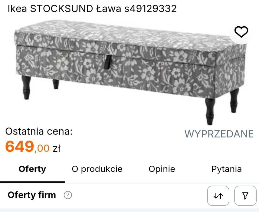 Ikea Stocksund ława pufa tapicerowana ze schowkiem