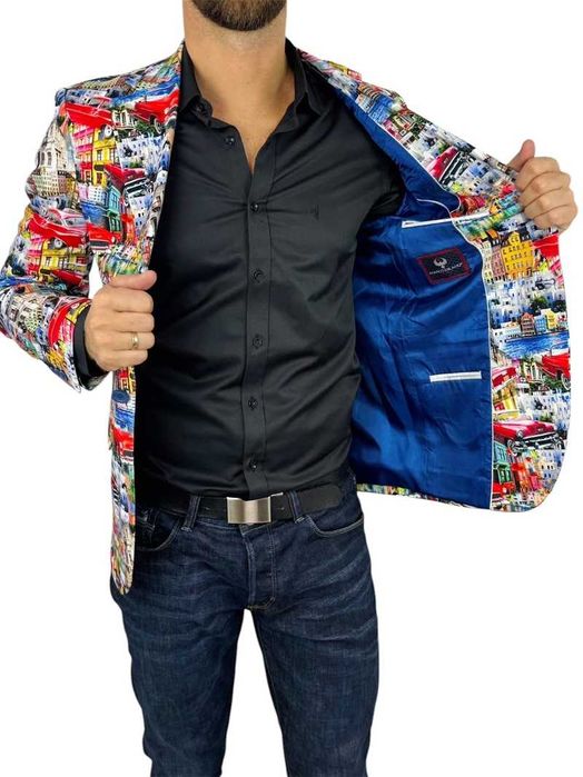 MARCO MILANO Marynarka męska M04 kolorowa, Cuba, auta, miasto, casual