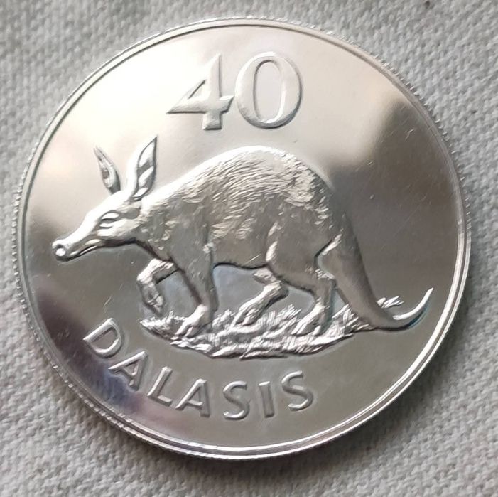 Гамбія 40 даласі 1977 рік. " Трубкозуб африканський" СРІБЛО.