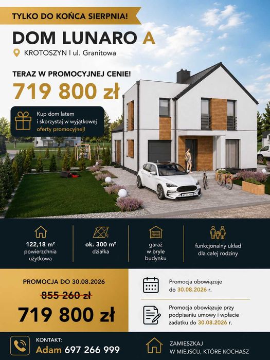 TYLKO DO KOŃCA Sierpnia: Dom LUNARO A | 122,18 m² | Krotoszyn | Cena 719 800 zł