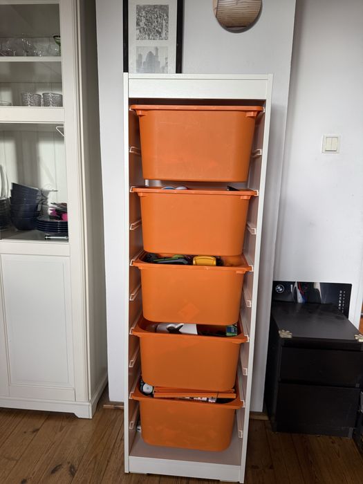 Ikea Regał z pojemnikami Trofast 46x30x145 Biało/ pomarańczowy