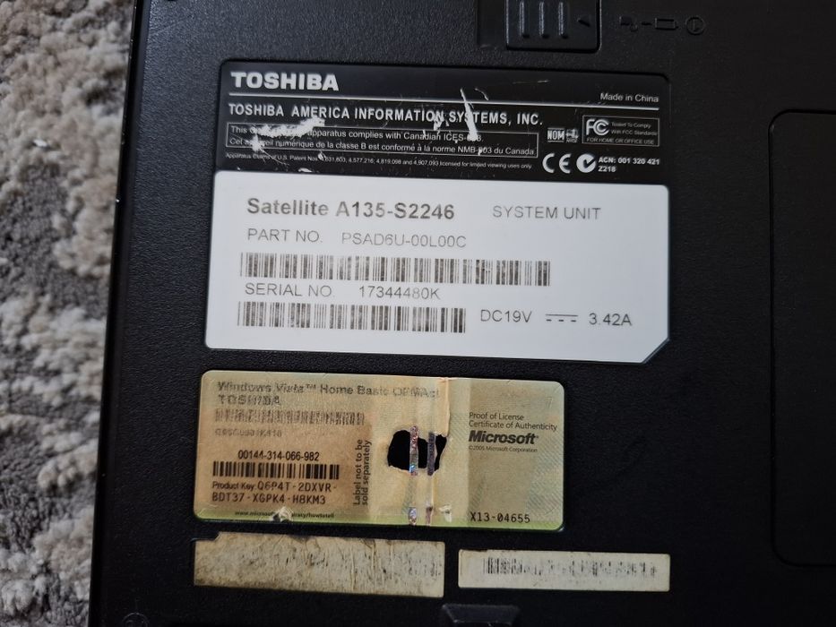 Laptop Toshiba Satellite a135 s2246