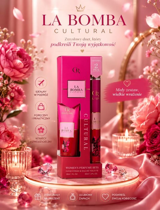 Zestaw Cultural La Bomba: perfumetka, krem do rąk.