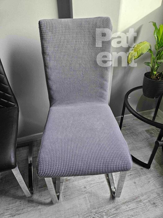 Pokrowce na krzesła szare żakardowe kratka 4 szt siwe