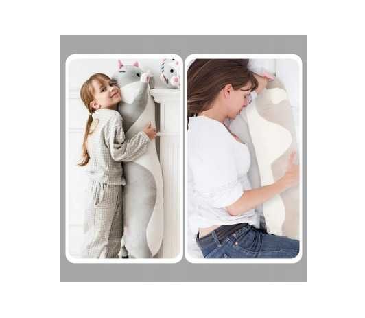 Maskotka pluszak poduszka zabawka kot parówka szara 90cm do auta