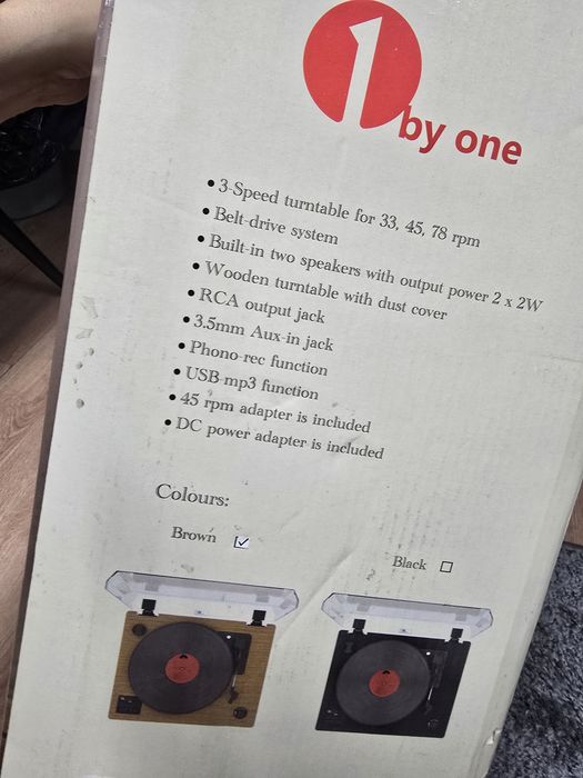 Nowy sprawny gramofon 1 by One brązowy