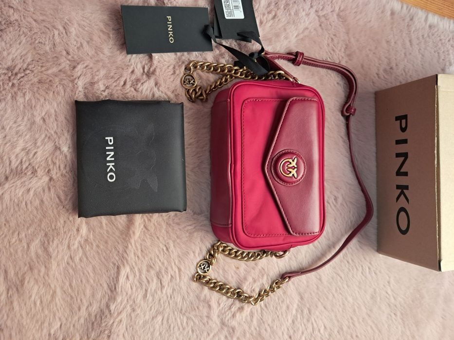 Pinko torebka z NFC Gate Camera Case czerwona listonoszka złoty łańcus