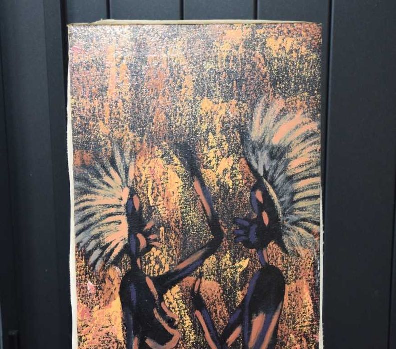 Quadro africano (Angola) pintado a tinta de óleo – Casal de dançarinos - 1997