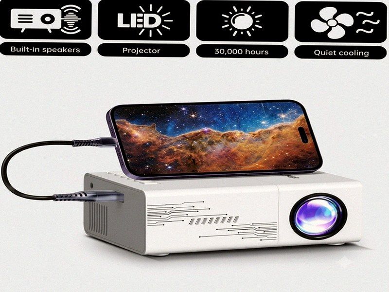 Projetor Portátil para Casa, Escritório e Festa — Smartphone e Tablet