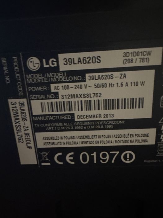 Telewizor LG 39" 39LA620