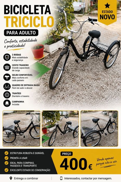Bicicleta Triciclo de adulto - Como Nova