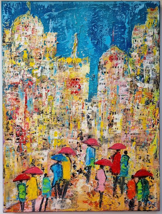 MIASTO obraz olejny 30x40 faktura farby RÓŻNE