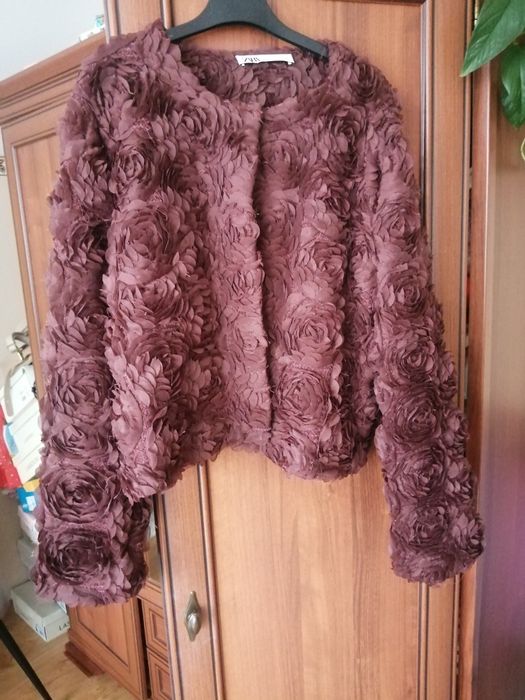 Marynarka Zara L brązowa róże 3D