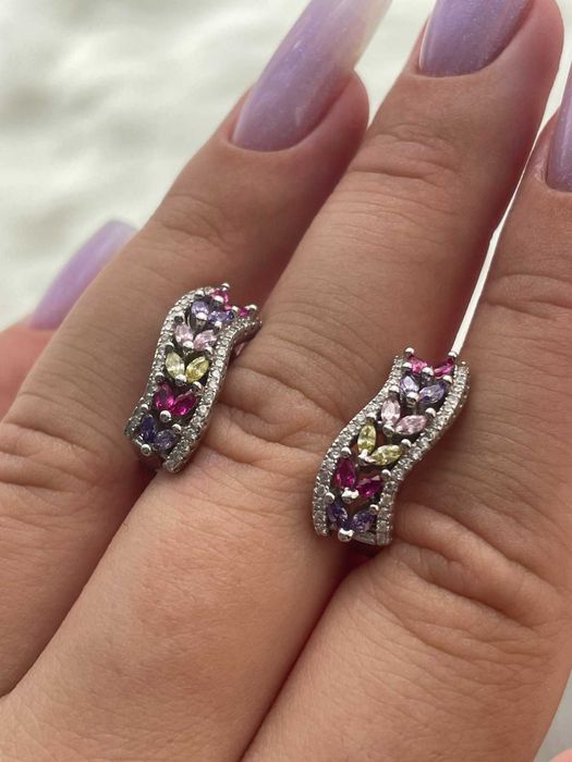 Серьги из серебра 925 пробы с кубическим цирконием необычного цвета