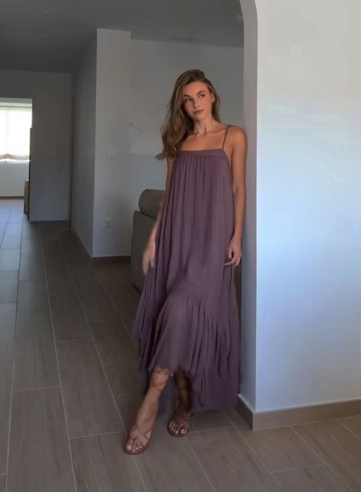 Pull Bear sukienka wiskoza m 38 wrzosowa asymetryczna