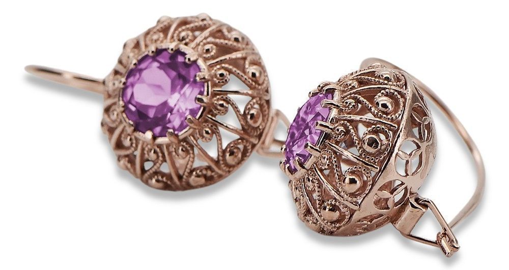 Kolczyki z różowego czerwonego 14k złota 585 z ametystem vec002 Poznań