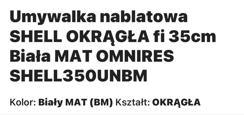 Umywalka nablatowa Omnires Shell biały mat korek klik klak gratis