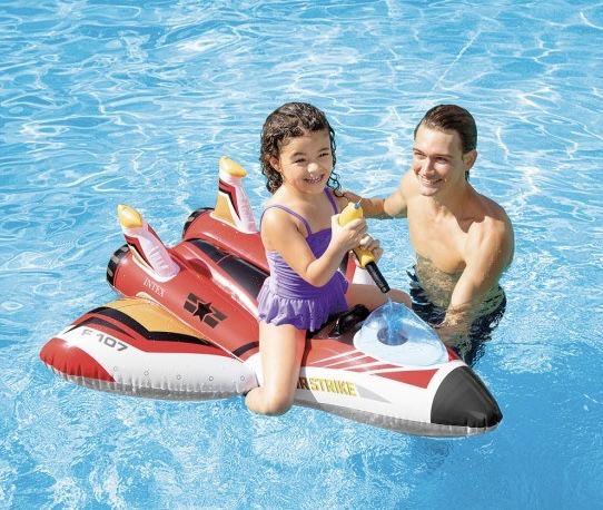Дитячий надувний плотик для катання Intex 57536 Літак (117х117 см) з водяним пістолетом