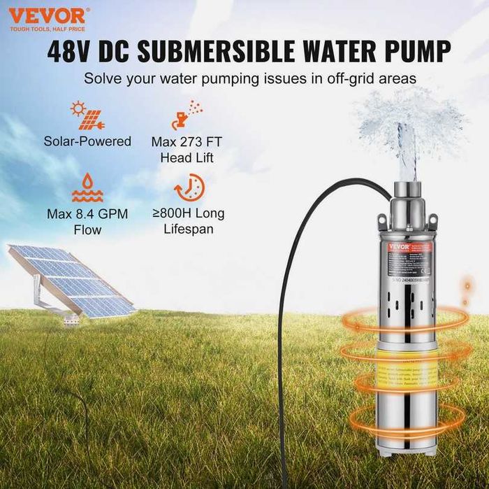 Bomba de Agua Submersivel Solar 48V 369W 1900L/H