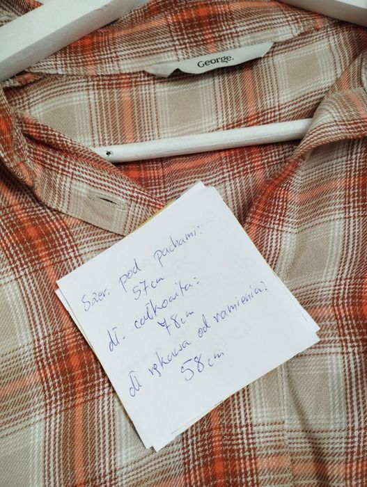 Ruda koszula damska w kratę, 100% wiskoza, George, rozmiar 42