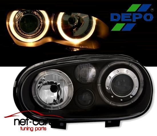 Reflektory lampy przód przednie VW GOLF 4 IV Angel Eyes Halogen Black
