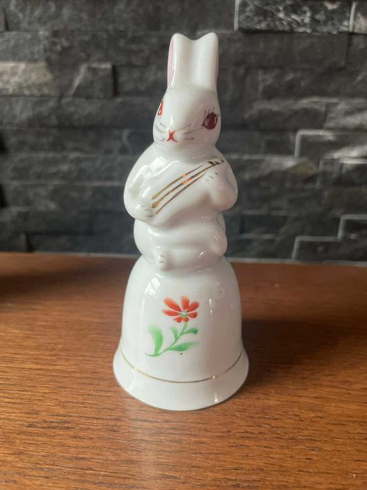 Zając królik porcelanowy dzwoneczek dzwonek