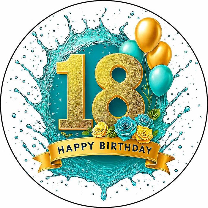 Opłatek na tort Urodziny 18 Happy Birthday