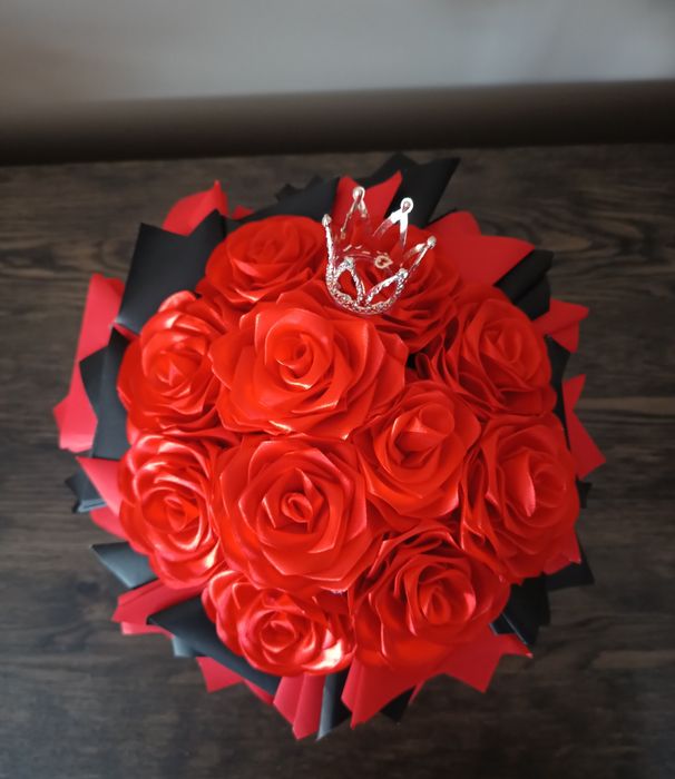 Flowerbox wieczny bukiet róż z wstążki handmade