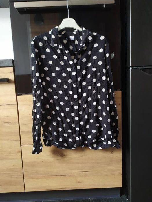Czarna koszula w białe kropki H&M 36