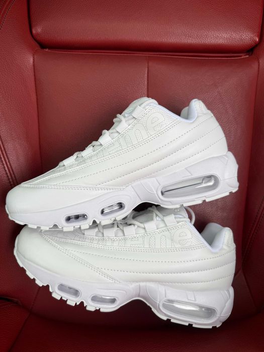 (БЕЗ ПЕРЕДОПЛАТИ) Nike Air Max 95 x Supreme All White найк аїр макс 95 супрім білі шкіряні