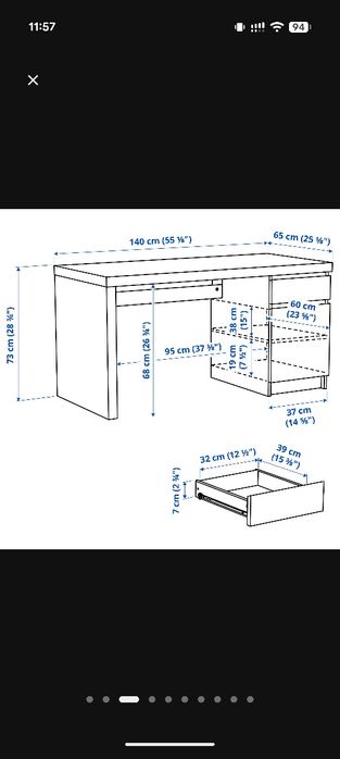 Secretária IKEA MALM branca 140x65 — como nova, já montada