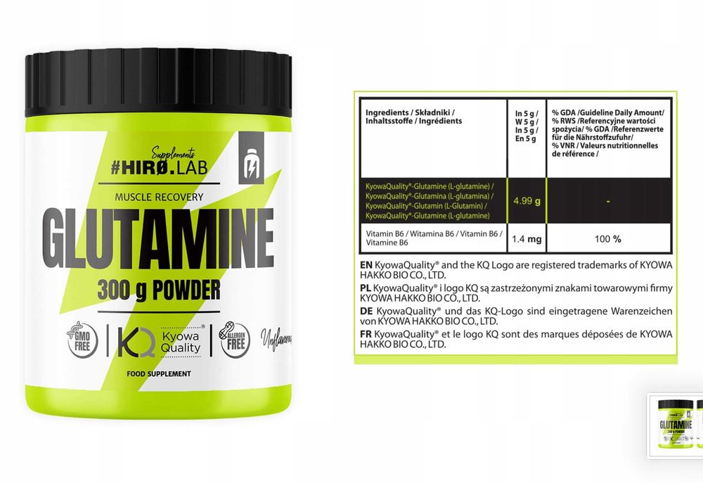 HIRO.LAB GLUTAMINA KYOWA 300g GLUTAMINE Proszek Naturalny Regeneracja
