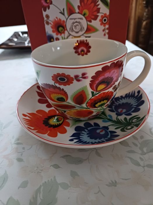 Łowicz piękna filiżanka XXL