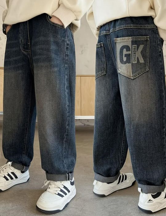 Модні підліткові широкі джинси моми синие джинсы МОМ р.152-158