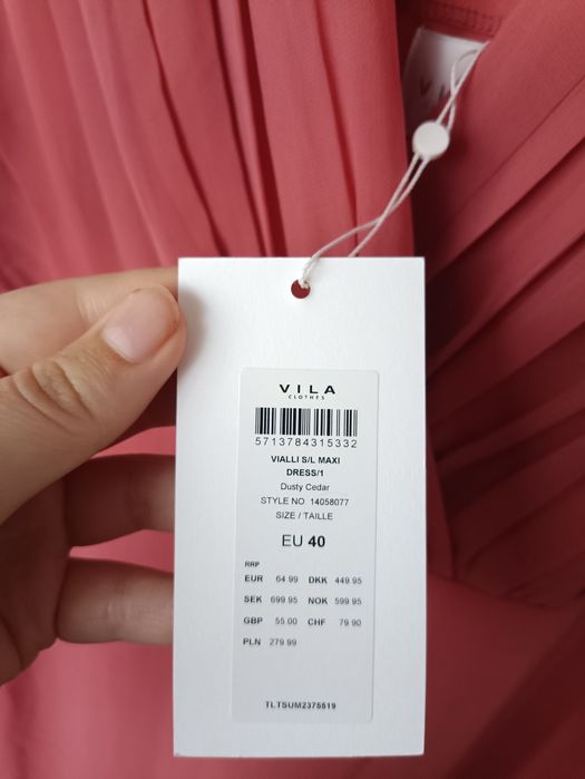 Vila rozmiar 38/40 M/L długa sukienka maxi na wesele dla świadkowej