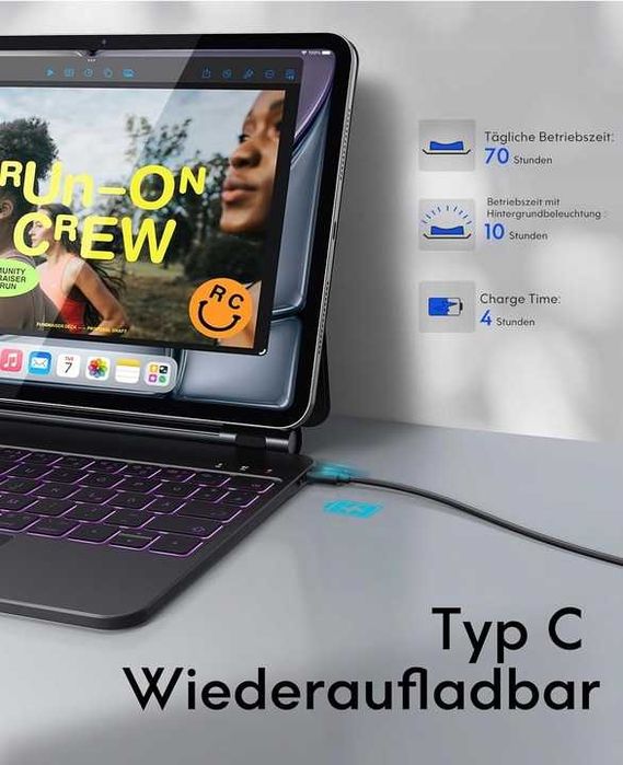 Earto Magic Keyboard do iPad Pro 11 M4 2024, 11 cali QWERTZ czarny